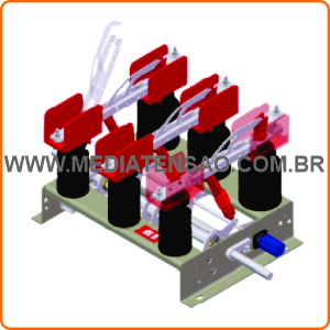 Chave seccionadora Tripolar Compacta 03N, sob carga, com molas pré-carregadas para abertura e fechamento rápido. Uso em cubiculos blindados